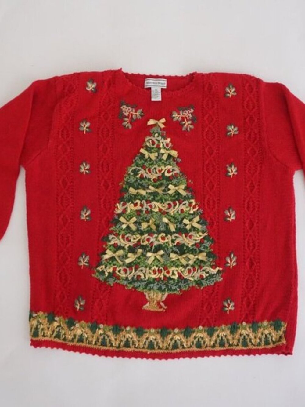Vintage August Max Red Knit Embroidered Christmas Tree Holiday Sweater 3X